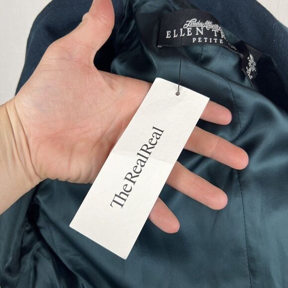 Ellen Tracy Blazer 6 Womens Petite Green Gold Buttons Double Breasted Vintage - Picture 11 of 12